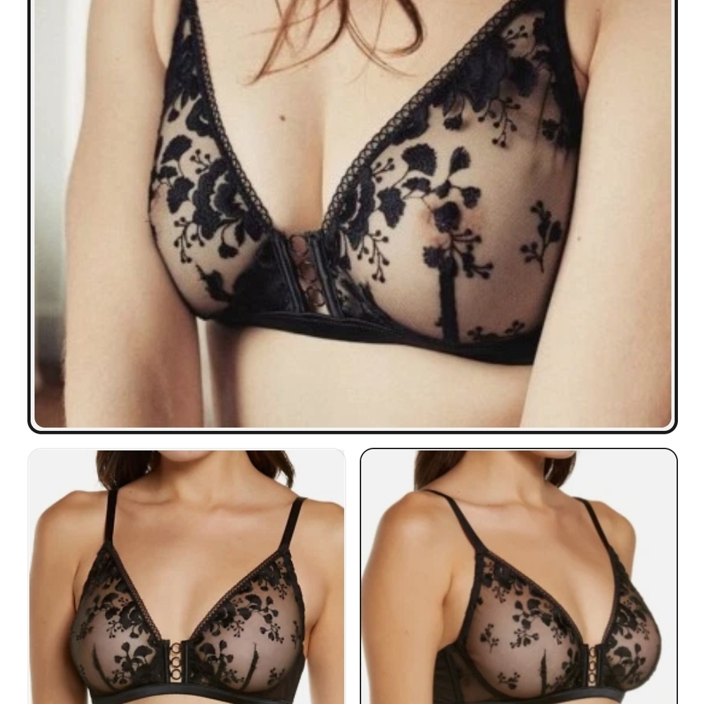 Simone Perele Black Sheer Lace Bra  ,NWOT ORPHEE FULL COVERAGE PLUNGE BRA
